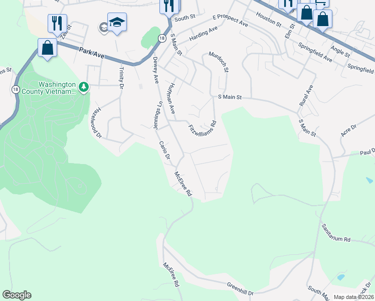 map of restaurants, bars, coffee shops, grocery stores, and more near 45 Spring Valley Drive in Washington