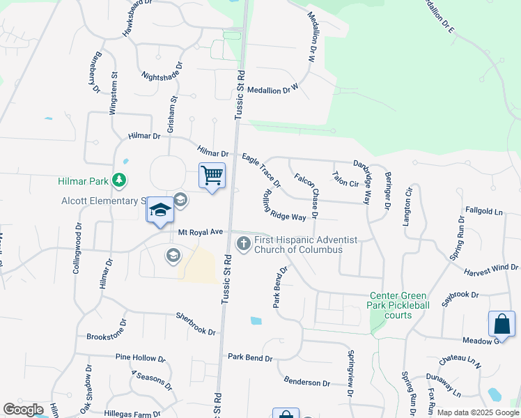 map of restaurants, bars, coffee shops, grocery stores, and more near 7451 Center Green Drive in Westerville