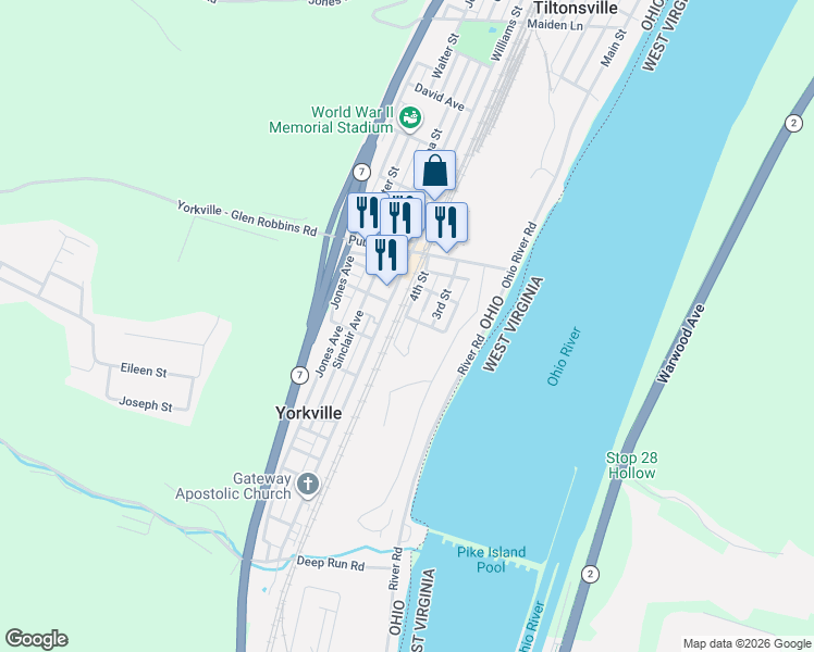 map of restaurants, bars, coffee shops, grocery stores, and more near 320 4th Street in Yorkville