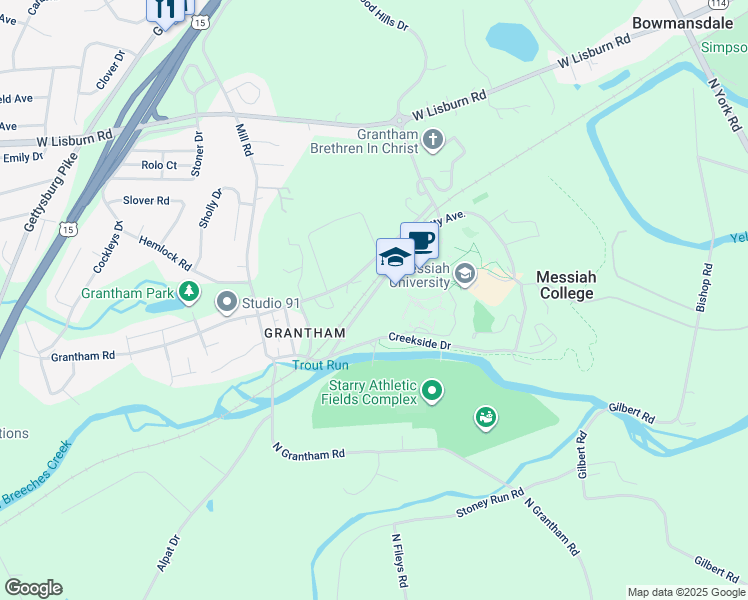 map of restaurants, bars, coffee shops, grocery stores, and more near 1 College Avenue in Mechanicsburg