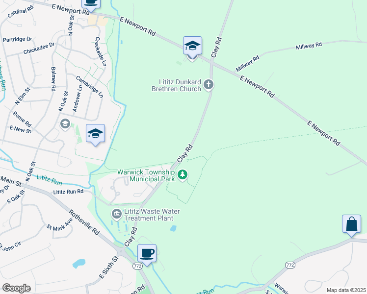 map of restaurants, bars, coffee shops, grocery stores, and more near 314 Clay Road in Lititz