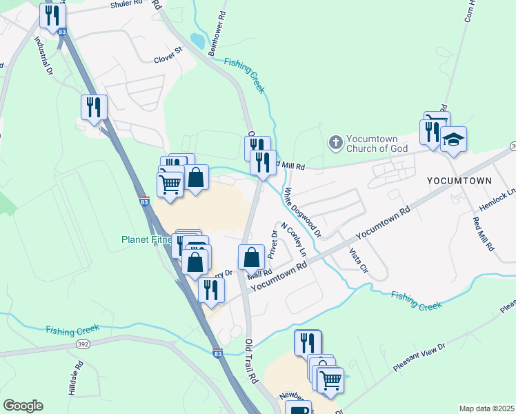 map of restaurants, bars, coffee shops, grocery stores, and more near 960 Old Trail Road in Valley Green