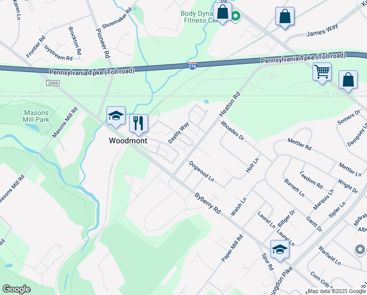 map of restaurants, bars, coffee shops, grocery stores, and more near 1612 Reading Circle in Montgomery County