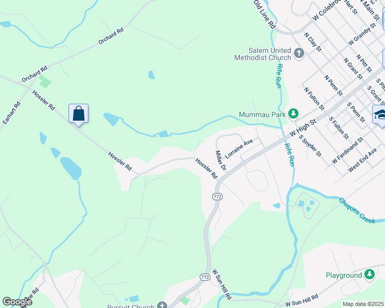 map of restaurants, bars, coffee shops, grocery stores, and more near 94 Hossler Rd in Manheim