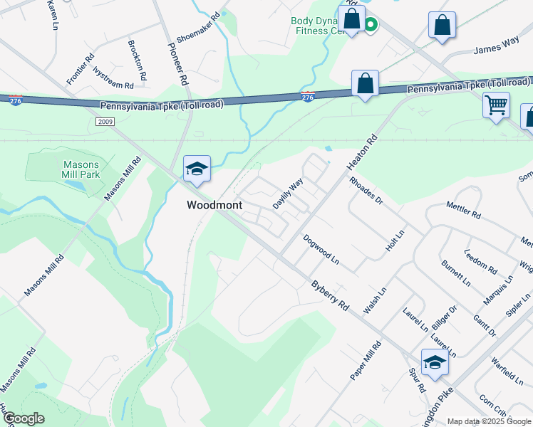 map of restaurants, bars, coffee shops, grocery stores, and more near 1664 Silver Birch Road in Montgomery County