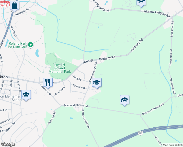 map of restaurants, bars, coffee shops, grocery stores, and more near 625 North Farmersville Road in Ephrata