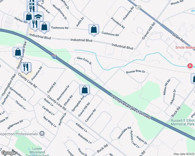 map of restaurants, bars, coffee shops, grocery stores, and more near 1480 Glen Echo Drive in Bucks County