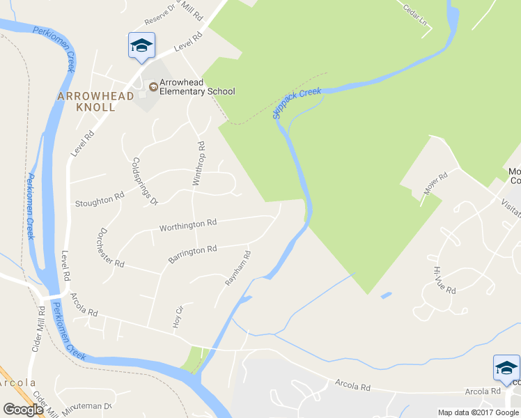 map of restaurants, bars, coffee shops, grocery stores, and more near 3609 Worthington Road in Collegeville