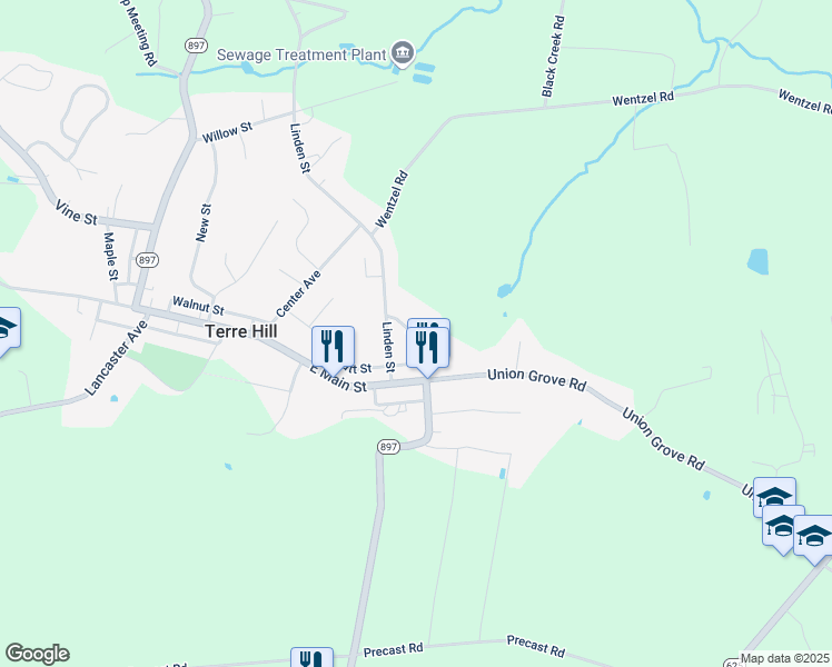 map of restaurants, bars, coffee shops, grocery stores, and more near 405 North Earl Street in East Earl