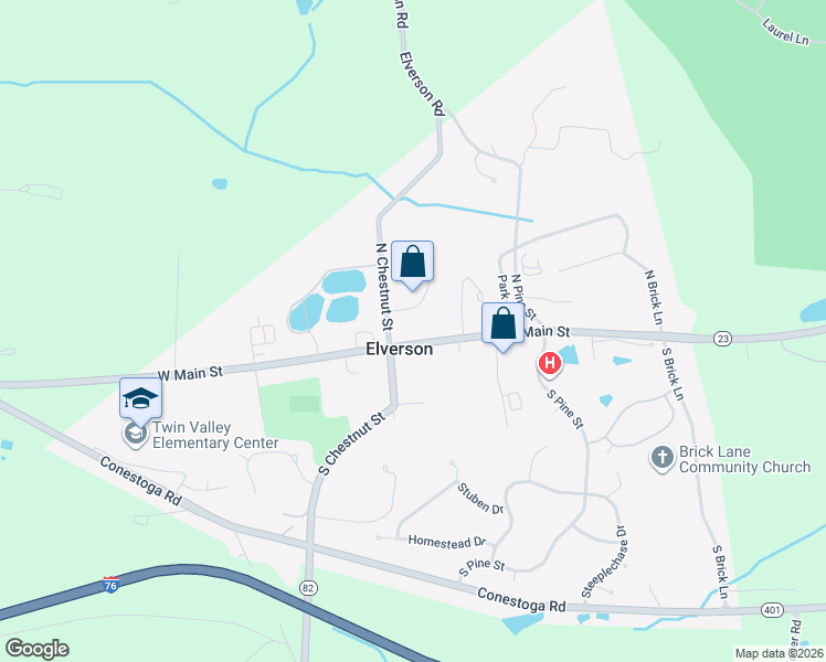 map of restaurants, bars, coffee shops, grocery stores, and more near 31 Springfield Drive in Elverson