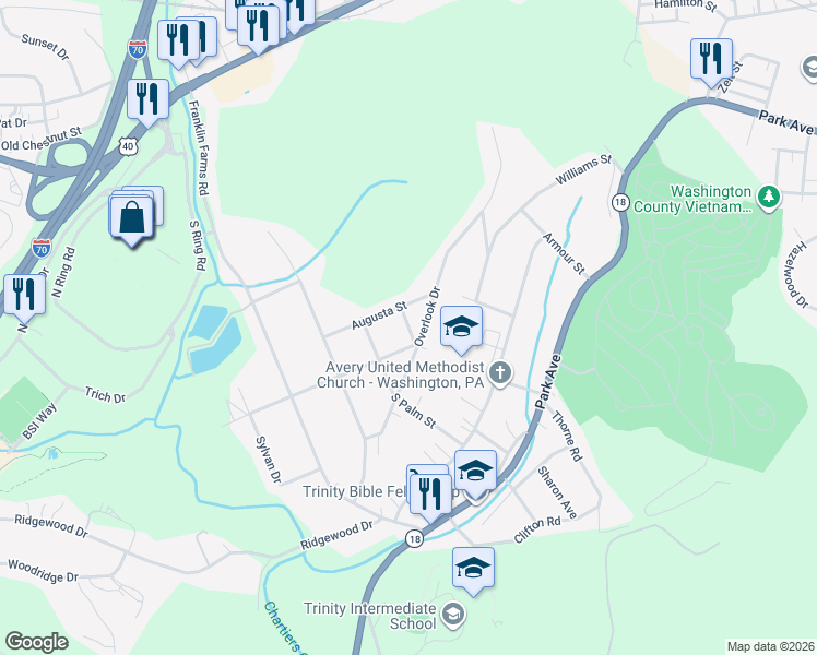 map of restaurants, bars, coffee shops, grocery stores, and more near 444 Longview Avenue in Washington