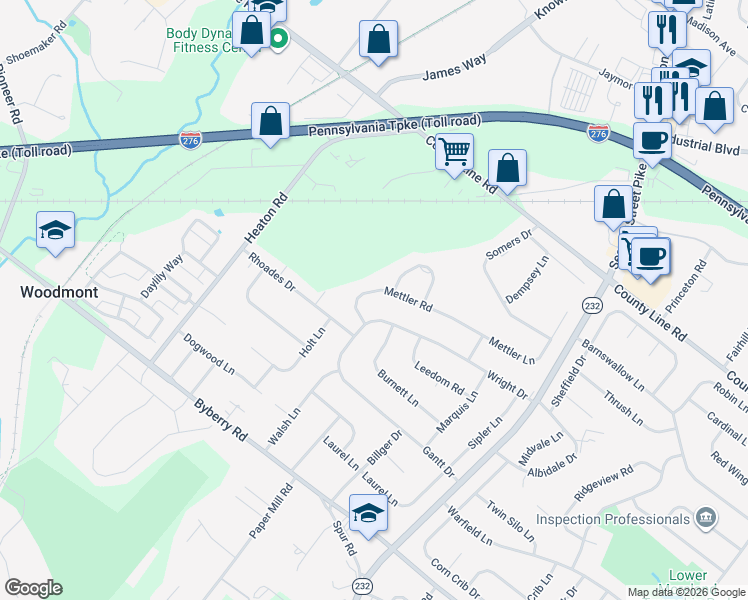 map of restaurants, bars, coffee shops, grocery stores, and more near 1291 Mettler Road in Montgomery County
