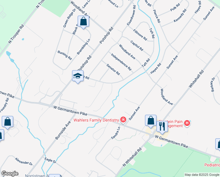 map of restaurants, bars, coffee shops, grocery stores, and more near 3 Embassy Circle in Eagleville