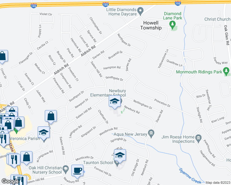 map of restaurants, bars, coffee shops, grocery stores, and more near 11 Arlington Drive in Howell Township