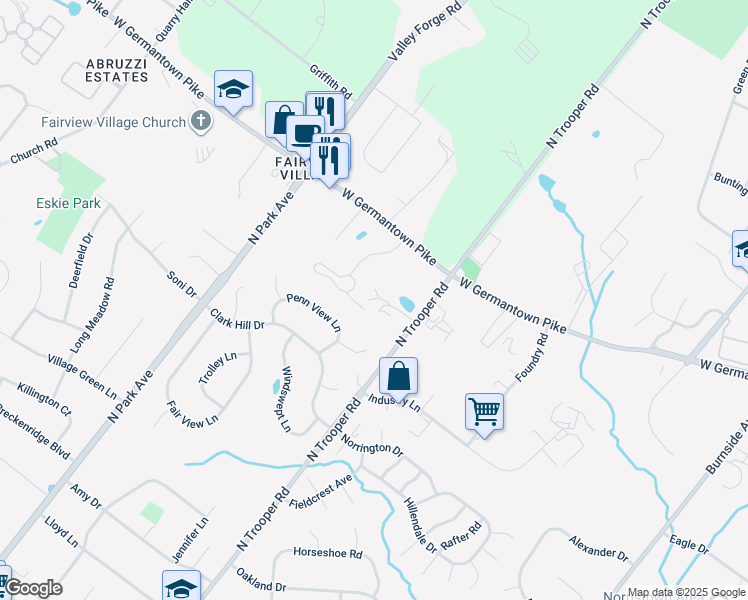 map of restaurants, bars, coffee shops, grocery stores, and more near 1808 Patriot Lane in Norristown