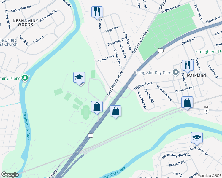 map of restaurants, bars, coffee shops, grocery stores, and more near 701 Fairhill Avenue in Langhorne