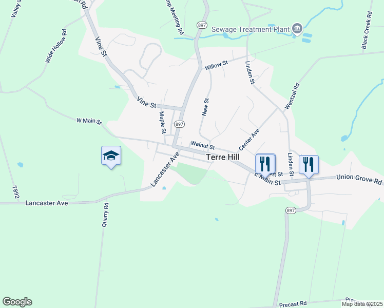 map of restaurants, bars, coffee shops, grocery stores, and more near 137 West Main Street in Terre Hill