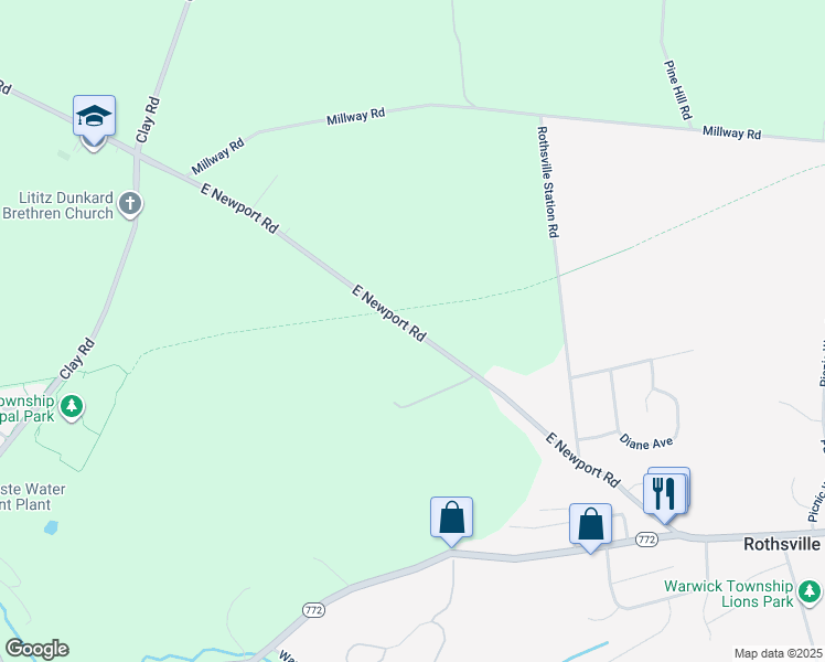 map of restaurants, bars, coffee shops, grocery stores, and more near East Newport Road in Lancaster County