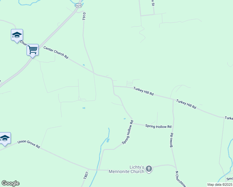 map of restaurants, bars, coffee shops, grocery stores, and more near 1759 Spring Hollow Road in East Earl