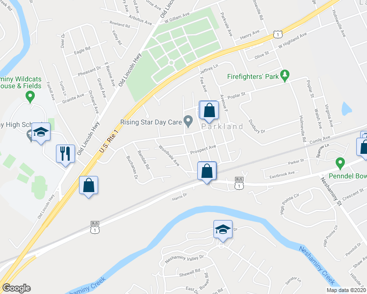 map of restaurants, bars, coffee shops, grocery stores, and more near 938 Avenue A in Langhorne