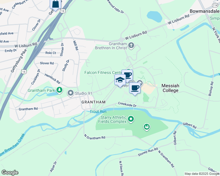 map of restaurants, bars, coffee shops, grocery stores, and more near 515 Grantham Road in Mechanicsburg