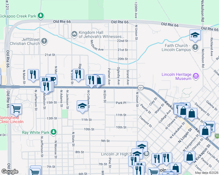 map of restaurants, bars, coffee shops, grocery stores, and more near 456 Woodlawn Rd in Lincoln