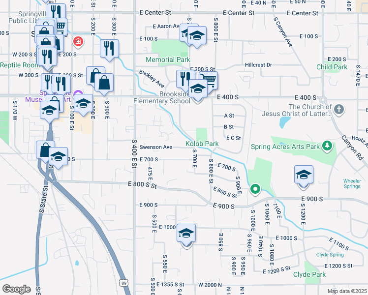 map of restaurants, bars, coffee shops, grocery stores, and more near 630 Swenson Avenue in Springville