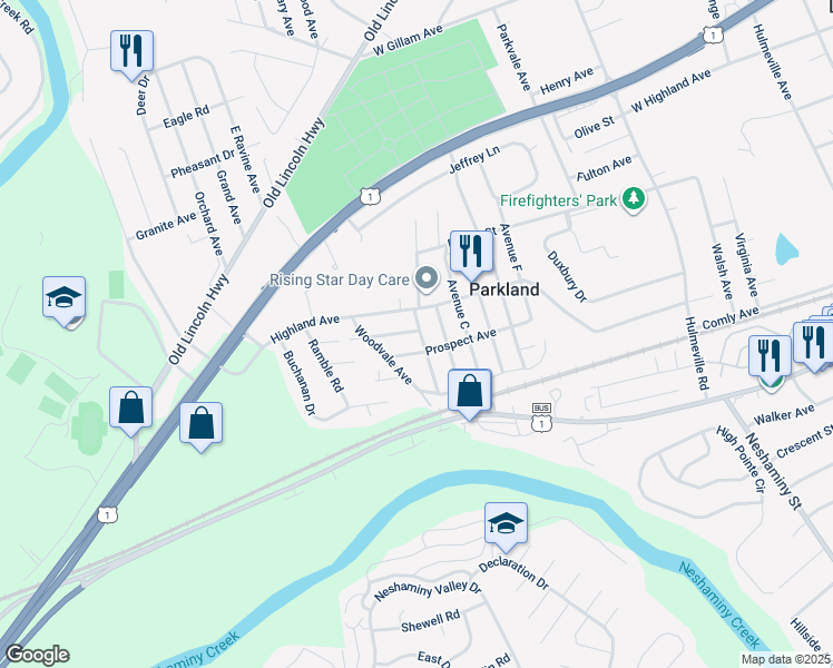map of restaurants, bars, coffee shops, grocery stores, and more near 938 Avenue A in Langhorne
