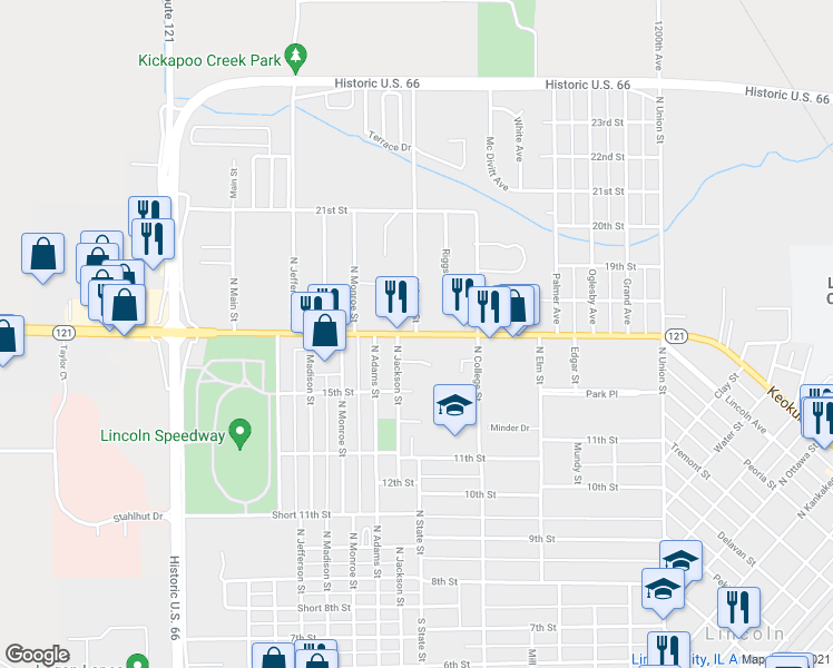 map of restaurants, bars, coffee shops, grocery stores, and more near 701 Woodlawn Road in Lincoln