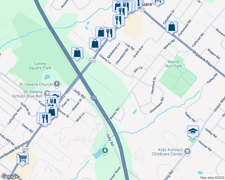 map of restaurants, bars, coffee shops, grocery stores, and more near 1239 Michaels Lane in Blue Bell