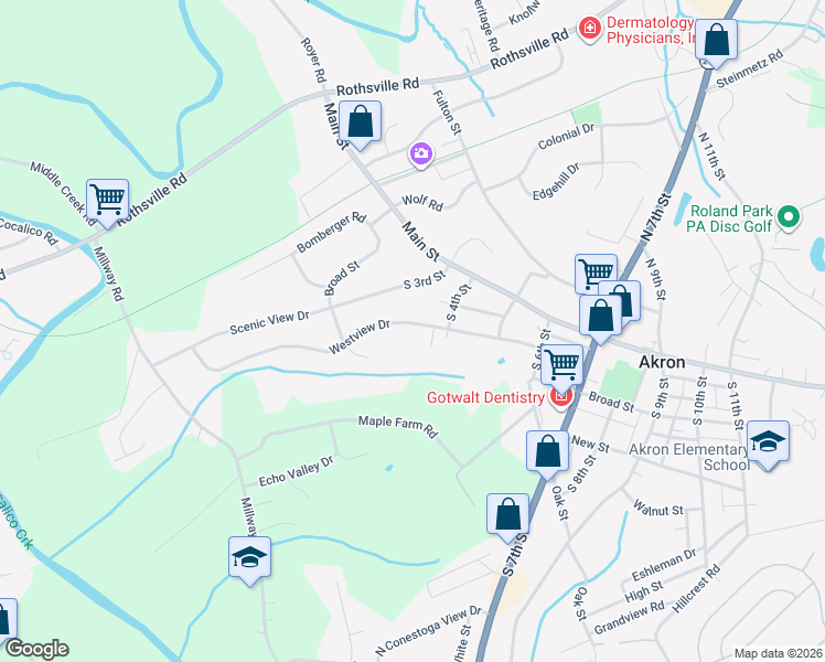 map of restaurants, bars, coffee shops, grocery stores, and more near 342 West View Drive in Ephrata