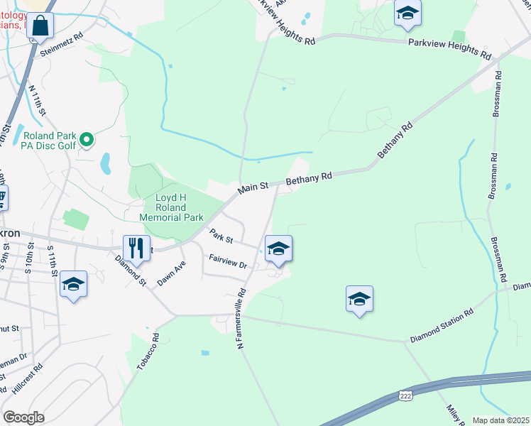 map of restaurants, bars, coffee shops, grocery stores, and more near 639 North Farmersville Road in Ephrata