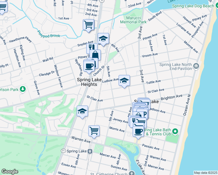map of restaurants, bars, coffee shops, grocery stores, and more near 1901 5th Avenue in Spring Lake