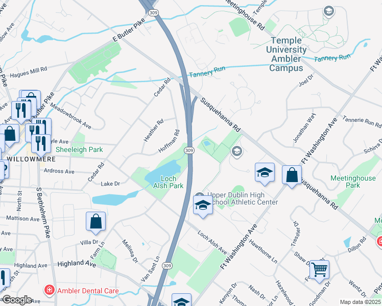 map of restaurants, bars, coffee shops, grocery stores, and more near Fort Washington Expressway in Montgomery County