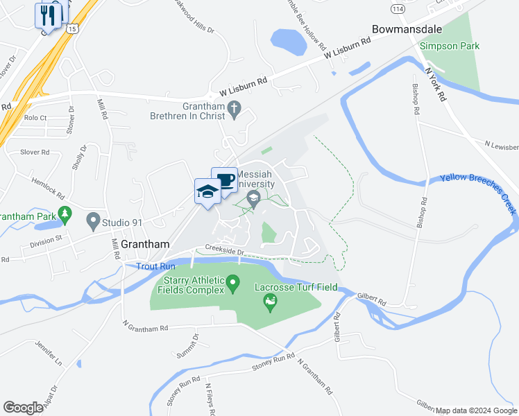 map of restaurants, bars, coffee shops, grocery stores, and more near 1550 Williams Grove Road in Mechanicsburg