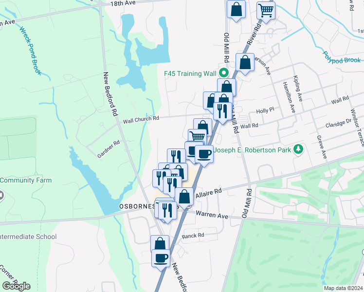 map of restaurants, bars, coffee shops, grocery stores, and more near 1909 Crabtree Lane in Wall Township