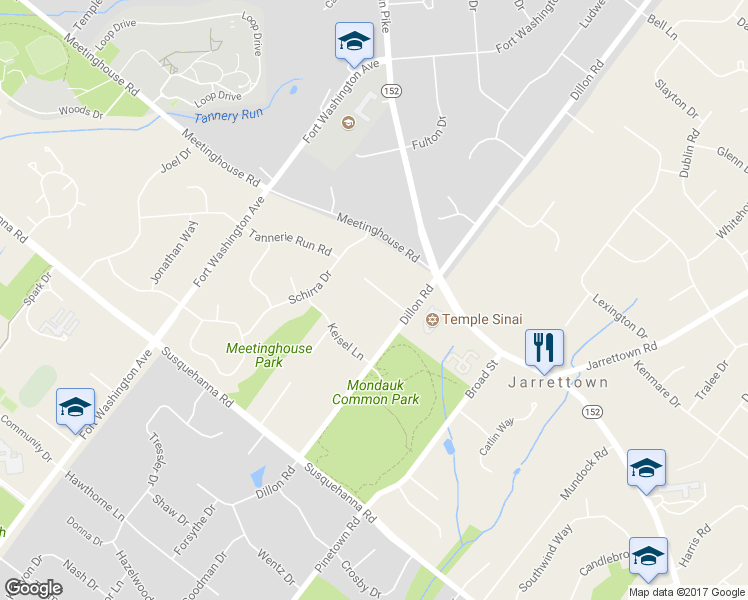 map of restaurants, bars, coffee shops, grocery stores, and more near 1472 Dillon Road in Ambler