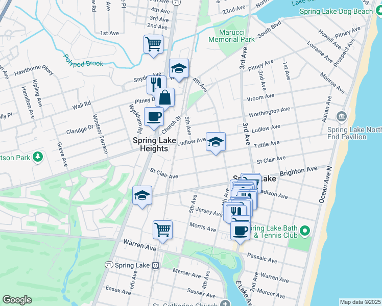 map of restaurants, bars, coffee shops, grocery stores, and more near 1901 5th Avenue in Spring Lake
