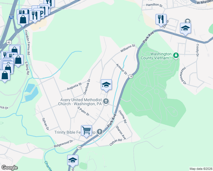 map of restaurants, bars, coffee shops, grocery stores, and more near 181 Dorris Street in Washington