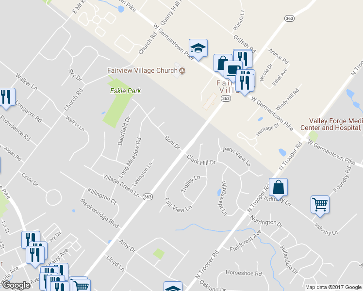 map of restaurants, bars, coffee shops, grocery stores, and more near 2801 Soni Drive in Eagleville