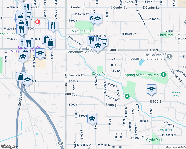 map of restaurants, bars, coffee shops, grocery stores, and more near 649 Swenson Avenue in Springville