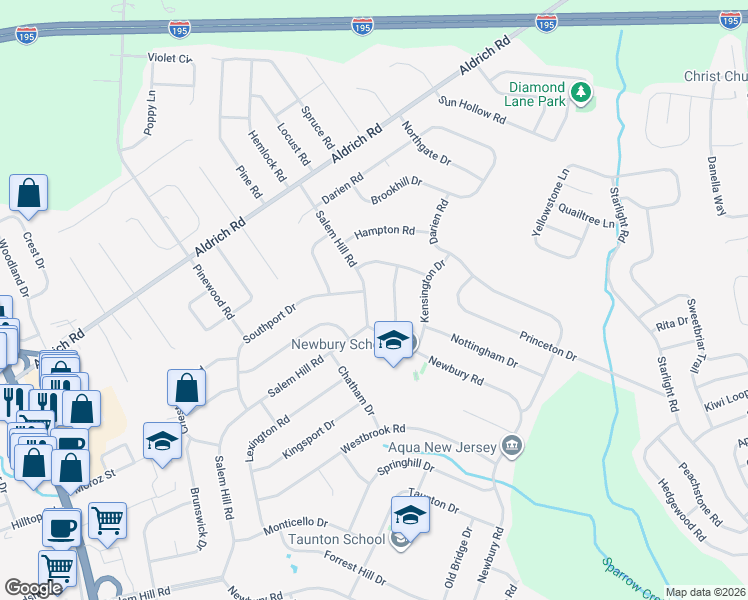 map of restaurants, bars, coffee shops, grocery stores, and more near 26 Salem Hill Road in Howell Township
