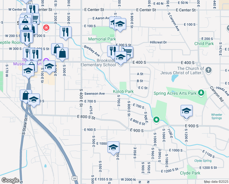 map of restaurants, bars, coffee shops, grocery stores, and more near 649 Swenson Avenue in Springville