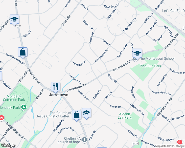 map of restaurants, bars, coffee shops, grocery stores, and more near 1535 Aidenn Lair Road in Maple Glen