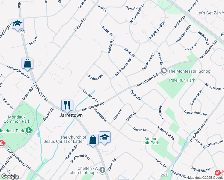 map of restaurants, bars, coffee shops, grocery stores, and more near 1535 Aidenn Lair Road in Maple Glen
