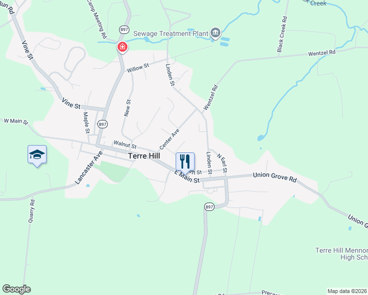 map of restaurants, bars, coffee shops, grocery stores, and more near 104 Lynwood Drive in East Earl