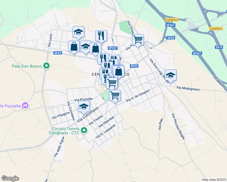 map of restaurants, bars, coffee shops, grocery stores, and more near 31 Piazza Vittoria in Corigliano D'otranto