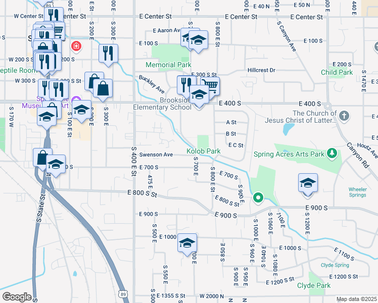 map of restaurants, bars, coffee shops, grocery stores, and more near 649 Swenson Avenue in Springville