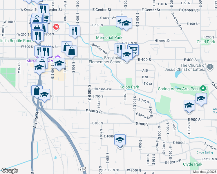 map of restaurants, bars, coffee shops, grocery stores, and more near 601 Swenson Avenue in Springville