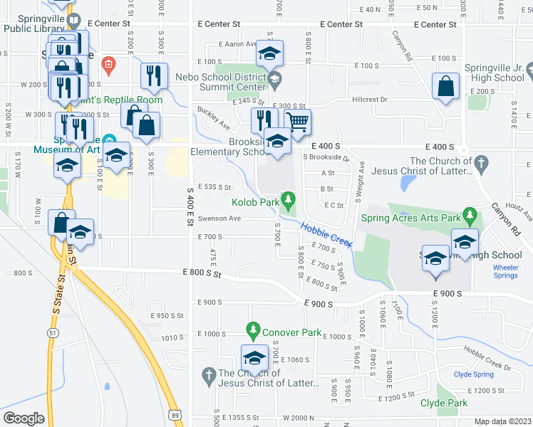 map of restaurants, bars, coffee shops, grocery stores, and more near 649 Swenson Avenue in Springville